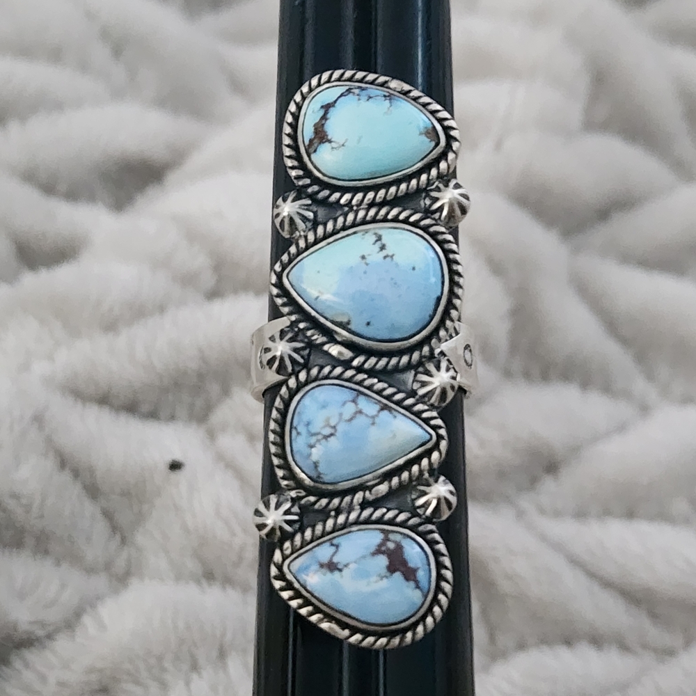 Turquoise Golden Hill Hills Teardrop Sterling Silver Ring Adjustable 8 & Up - Picture 3 of 6